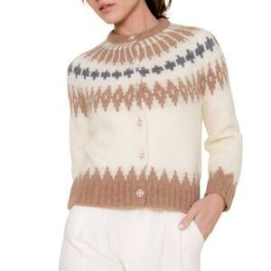 NEW FORE COLLECTION christmas holiday ski pattern knitted cardigan in cream mult